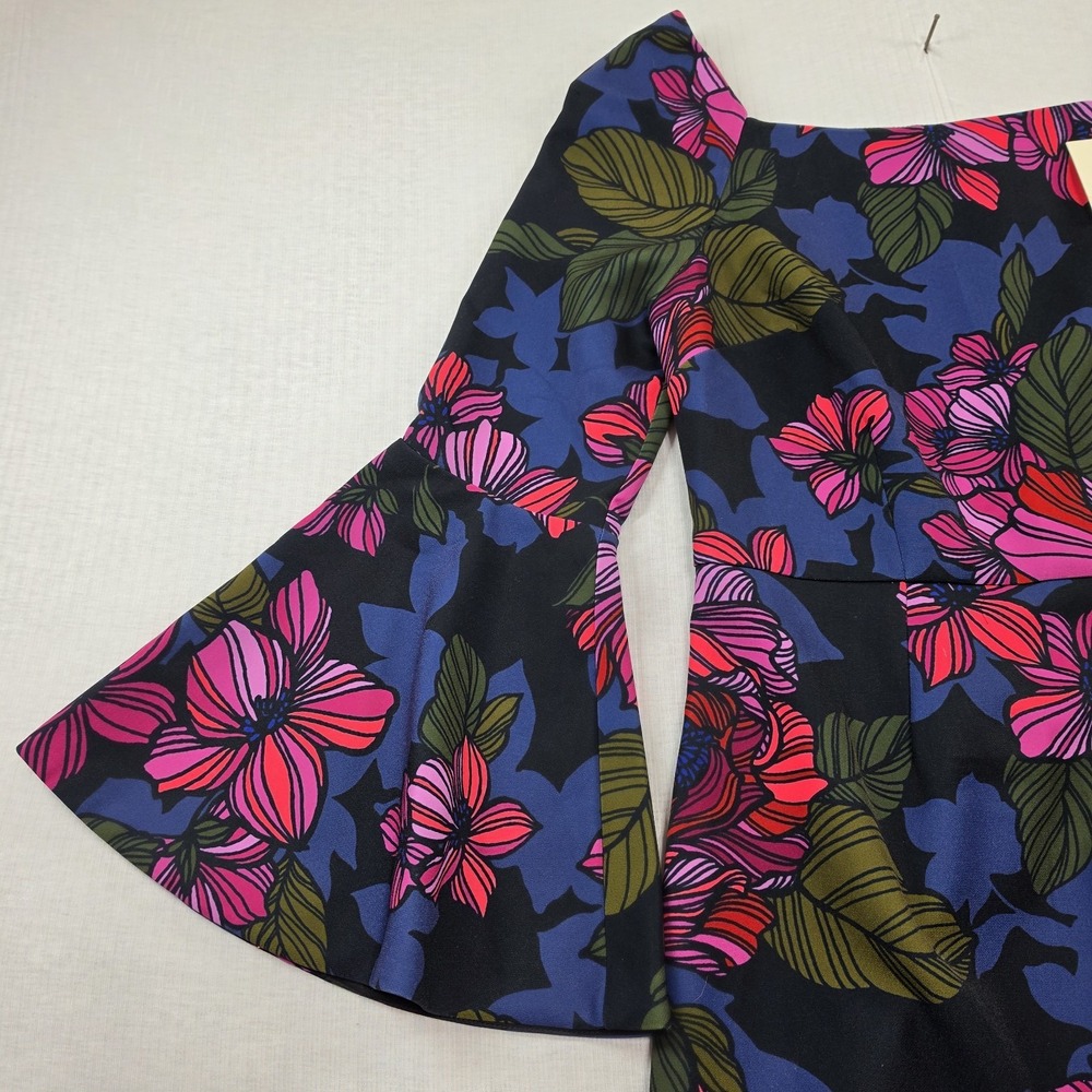 NWT Trina Trina Turk Pink Blue Floral Bell Sleeve Shift Dress Size 6 Retro Mod - Picture 5 of 12